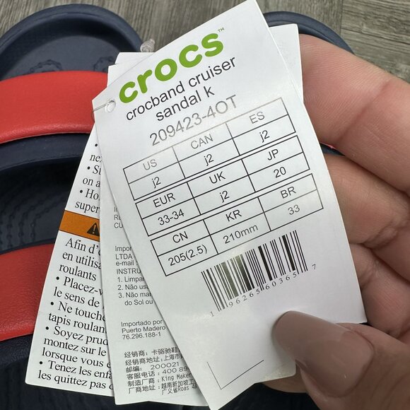 CROCS Band Cruiser Kids size 2 Blue Red Double Strap Sandals - Picture 8 of 8